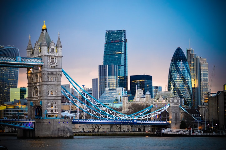 Amazing London skyline with Tower Bridge during sunset